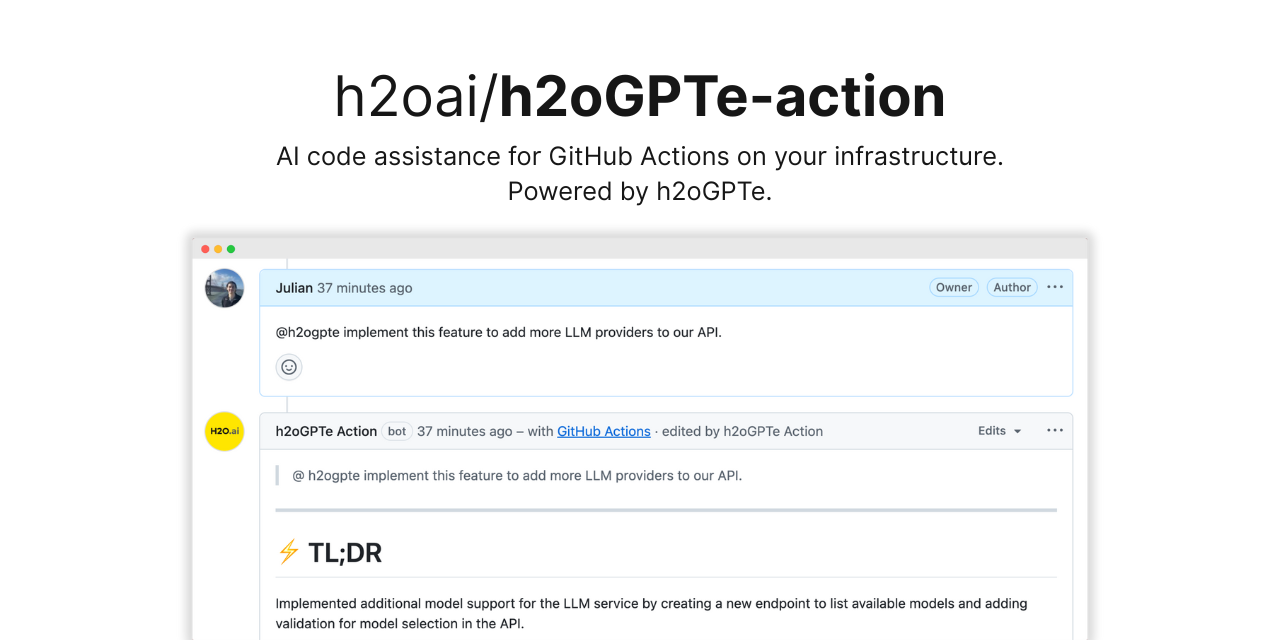 h2oGPTe Agent · Actions · GitHub Marketplace · GitHub