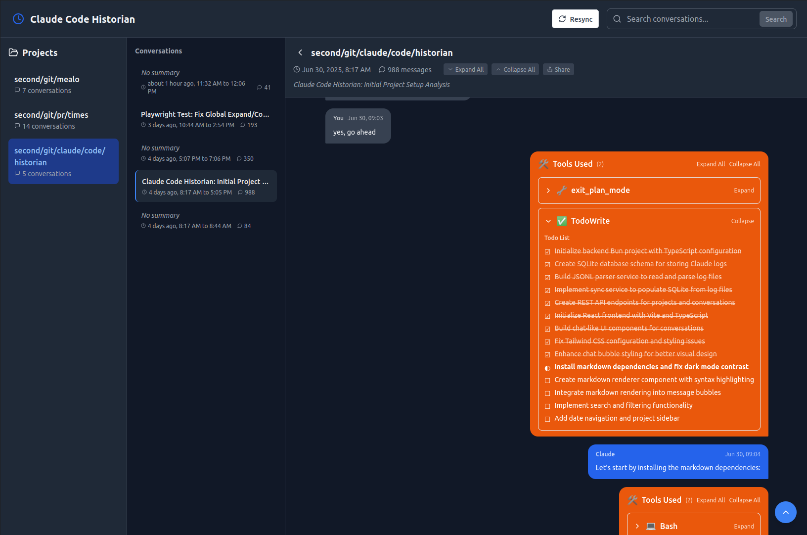 GitHub - micheleb/claude-code-historian: Visualize Claude Code's ...