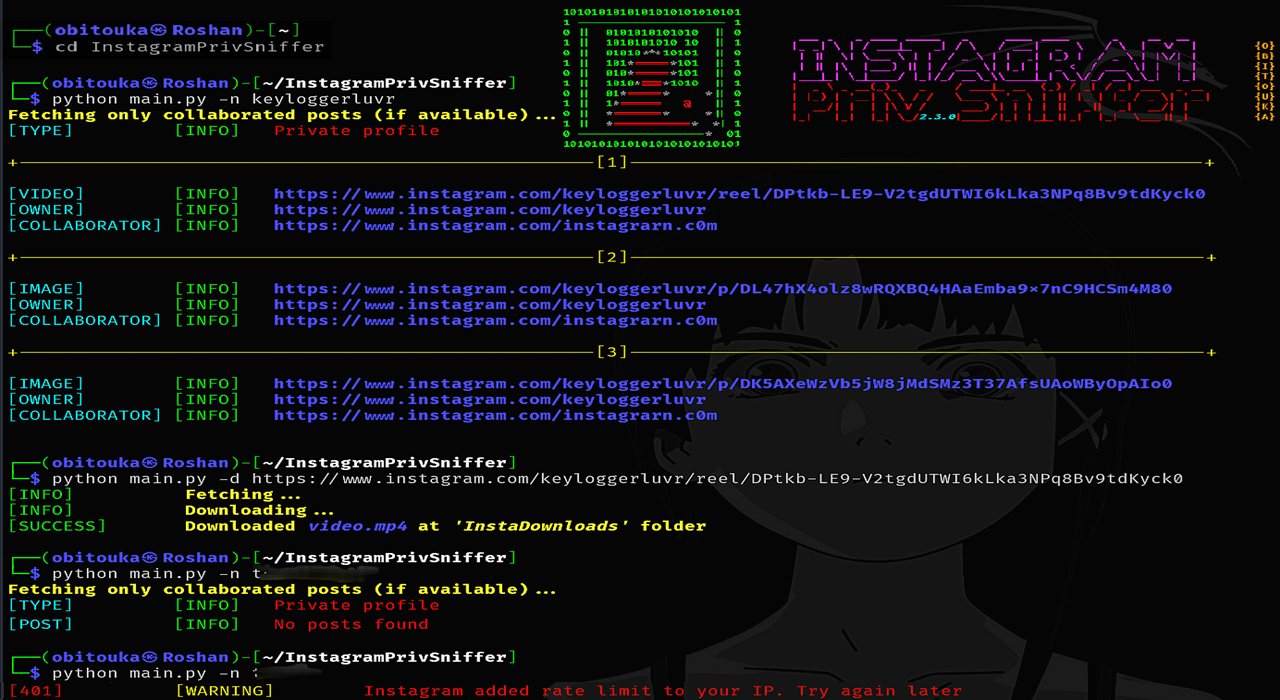InstagramPrivSniffer