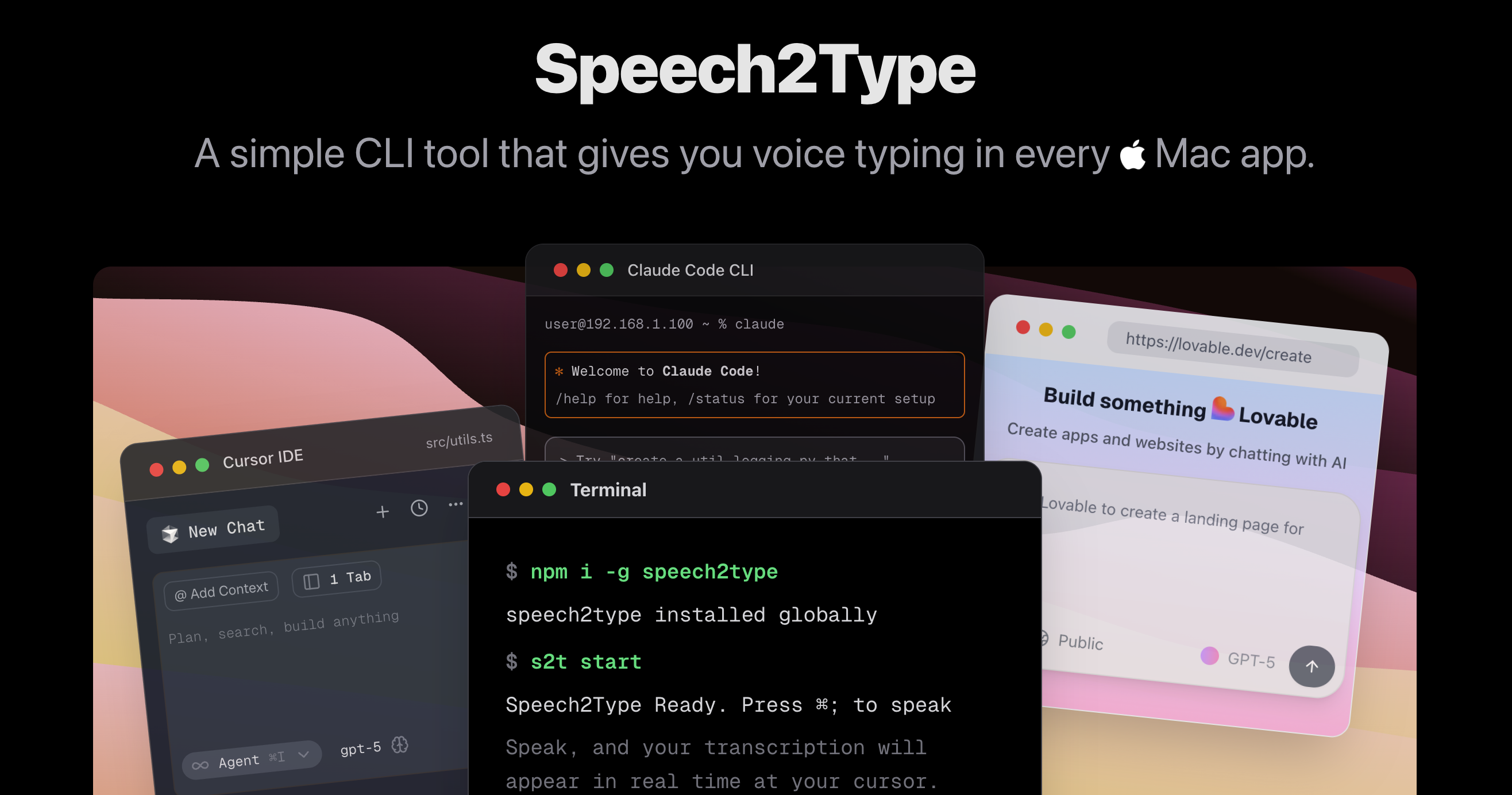 GitHub - gergomiklos/speech2type: A minimal CLI tool that gives you ...