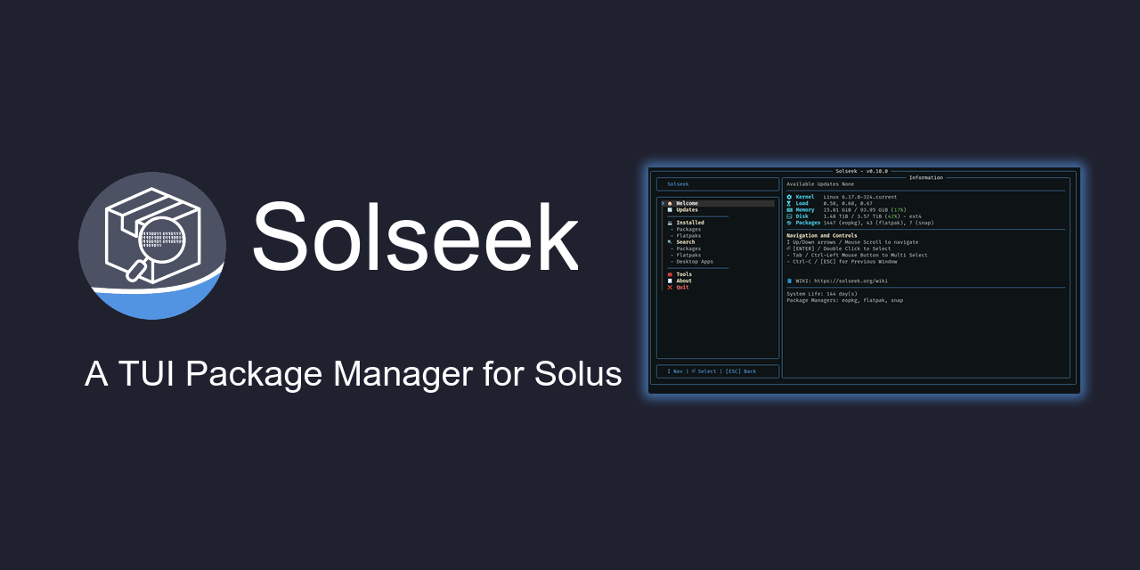 GitHub - clintre/solseek: A TUI Package Manager for Solus · GitHub