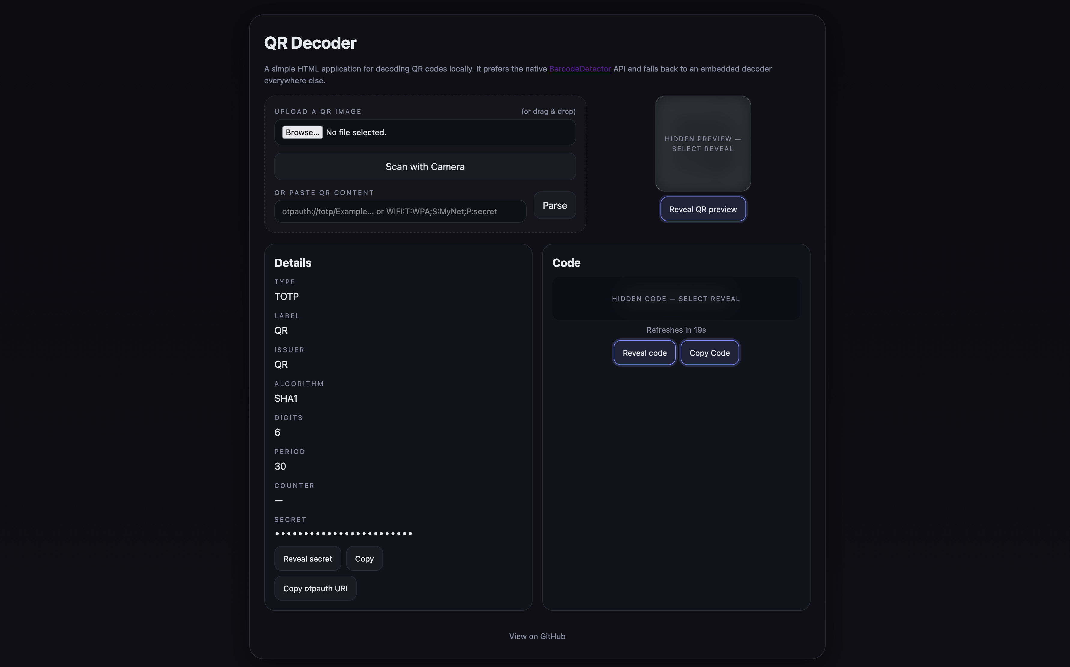 GitHub - nicholasgriffintn/qrdecoder: A simple HTML, offline app for ...
