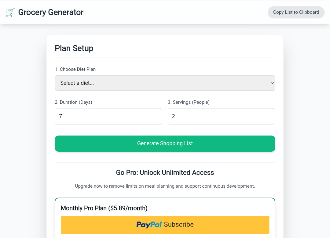 Diet-based-Grocery-generator