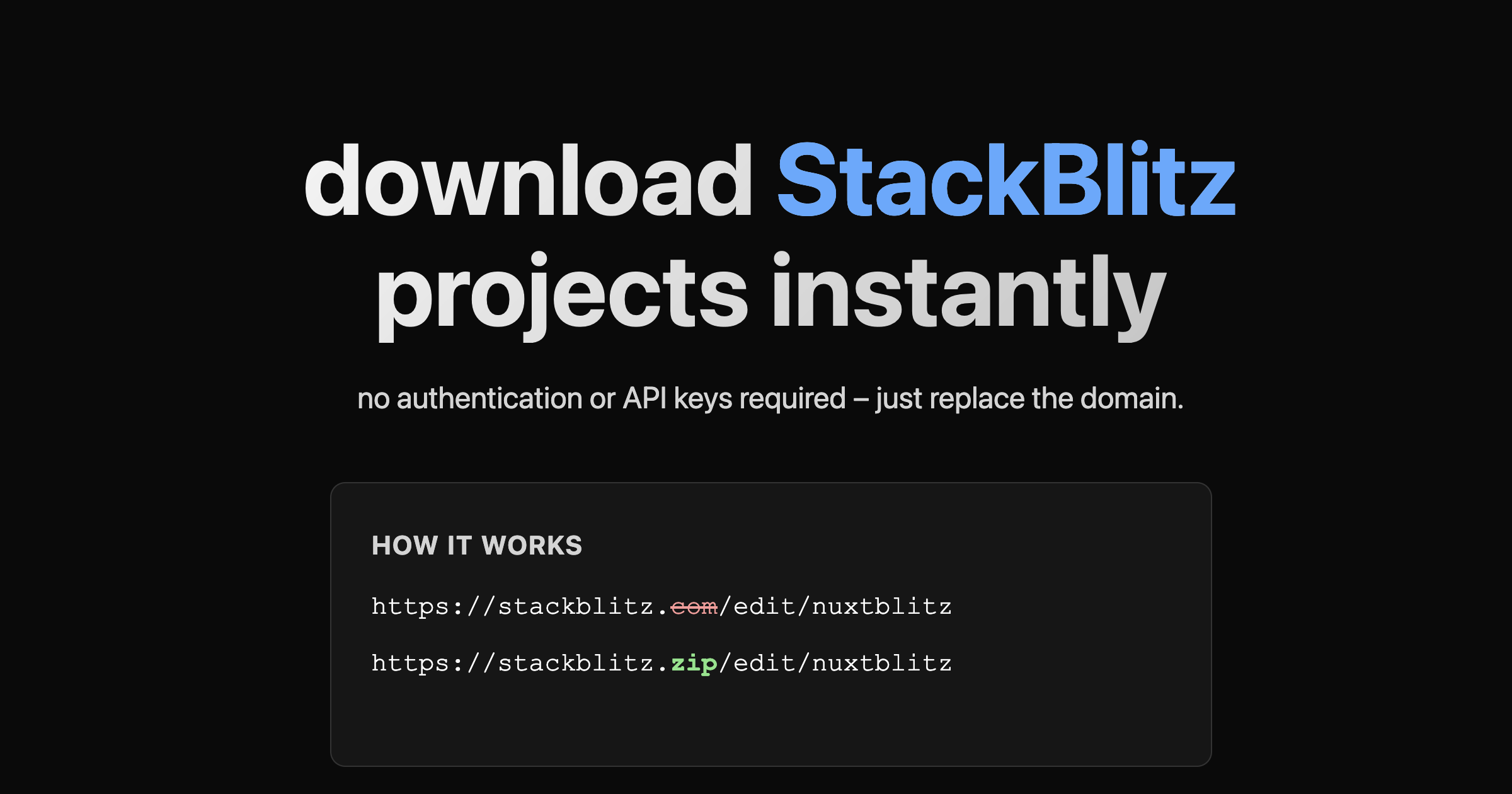 Download StackBlitz projects programmatically. Contribute to stackblitz-labs/stackblitz.zip development by creating an account on GitHub.