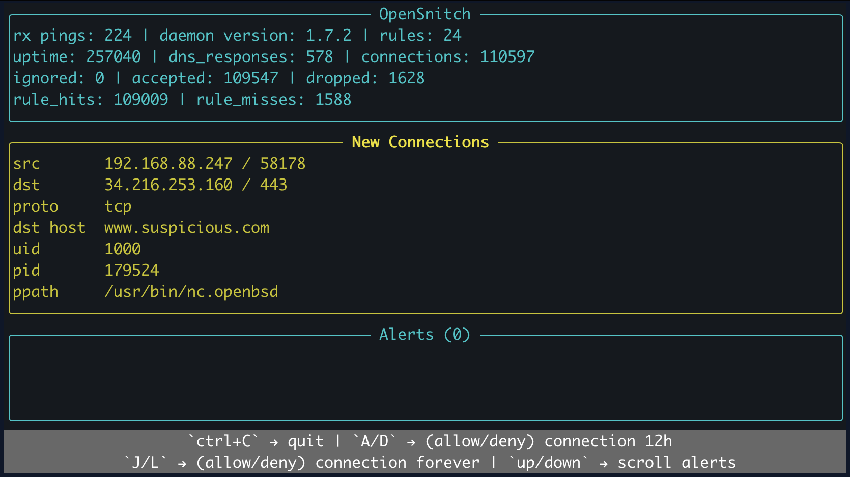 Show HN: I made a Rust Terminal UI for OpenSnitch, a Linux application firewall