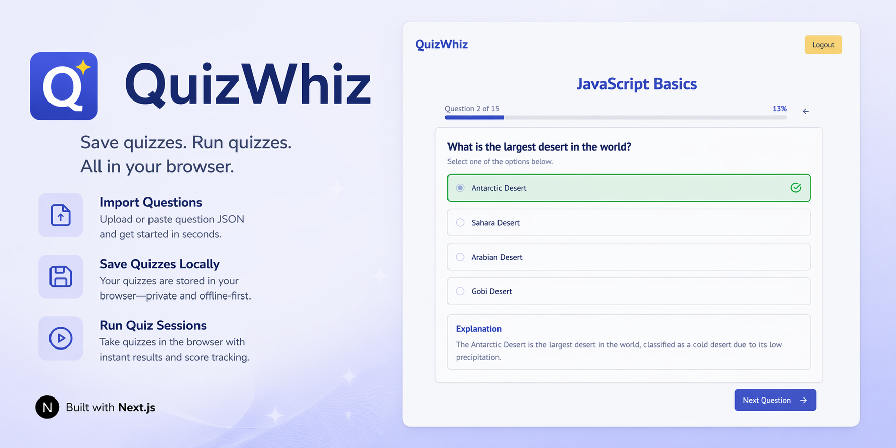 GitHub - mekanhaji/QuizWhiz: A lightweight, offline-first quiz app ...