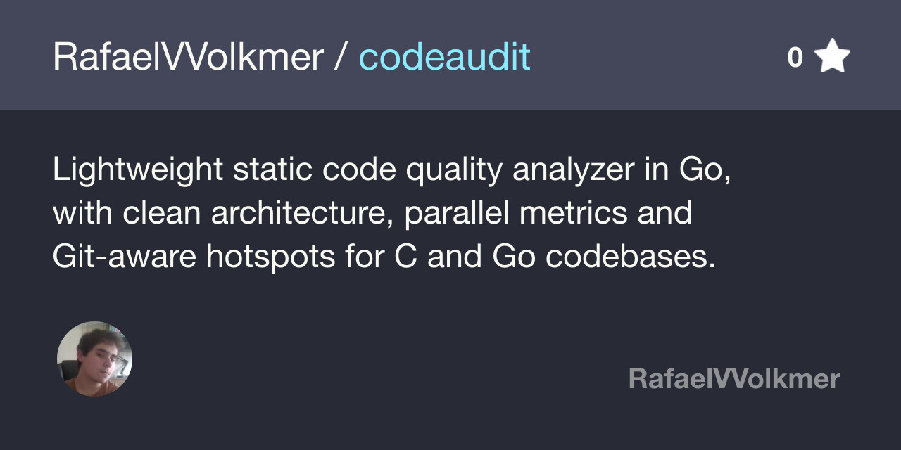 GitHub - RafaelVVolkmer/codeaudit: Lightweight static code quality ...