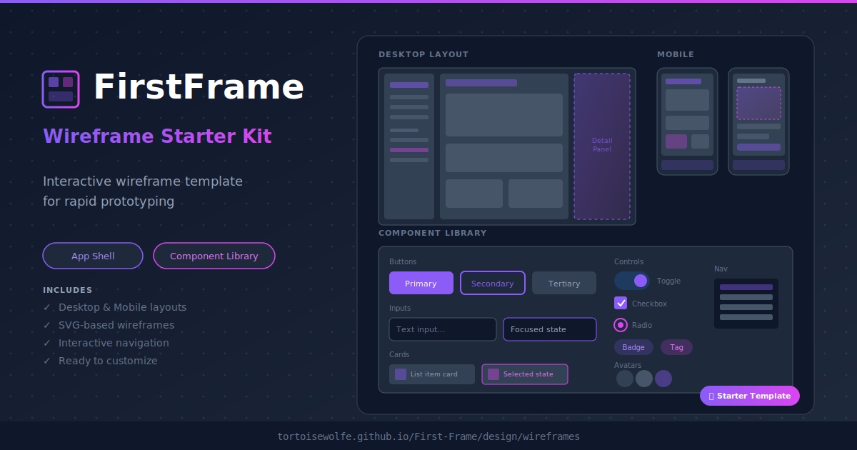 GitHub - TortoiseWolfe/First_Frame: Project planning template with ...