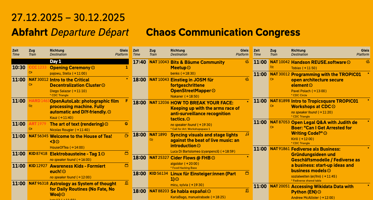 GitHub - felixdivo/c3-fahrplan-druck: The Fahrplan in the style of a Fahrplan.