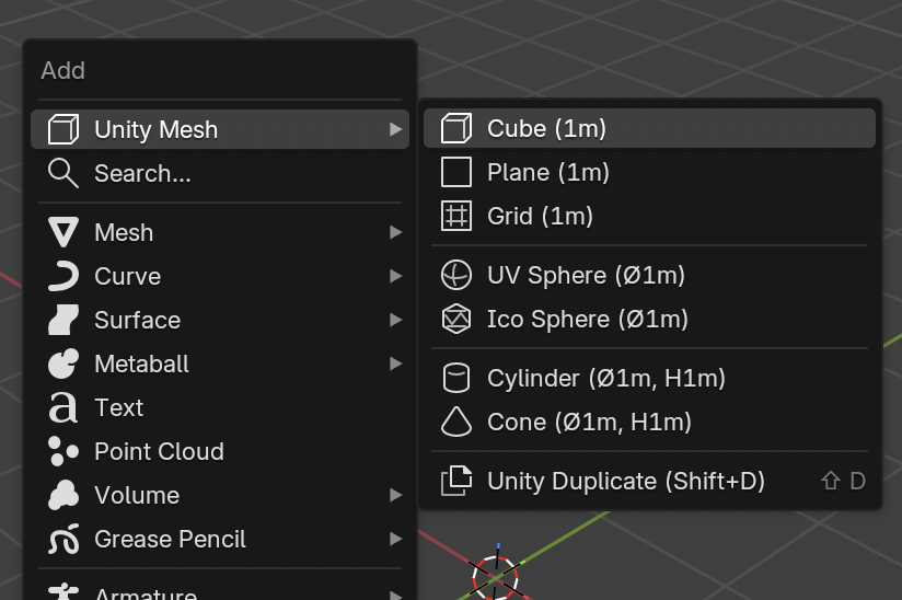 Blender-Unity-Mesh-Menu