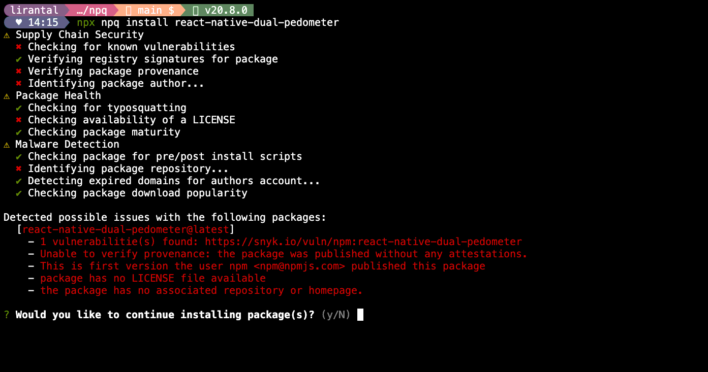 npq - safely install packages with npm/yarn by auditing them as part of your install process