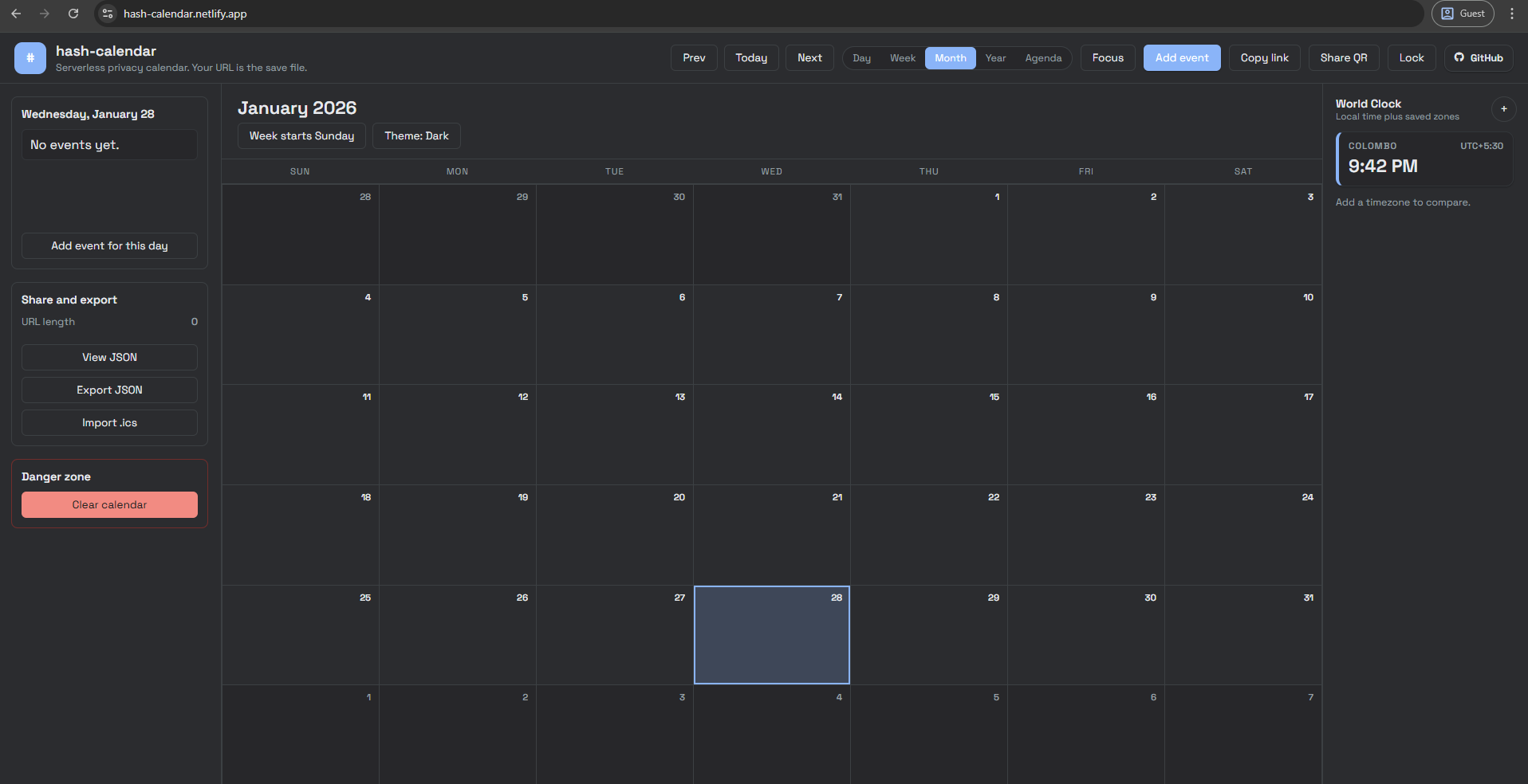 GitHub - supunlakmal/hash-calendar: lightweight, client-only calendar ...