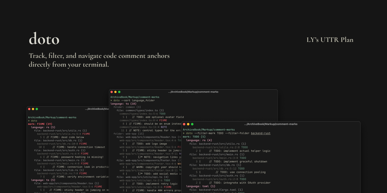 GitHub - utakotoba/doto: Track, filter, sort code comment anchors ...