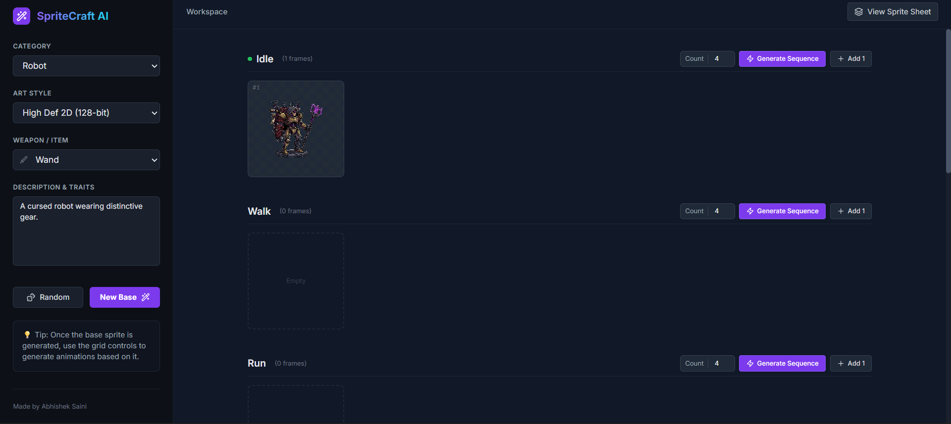 GitHub - OnAbhi/SpriteCraft-AI: 2D Sprites Generator using AI · GitHub