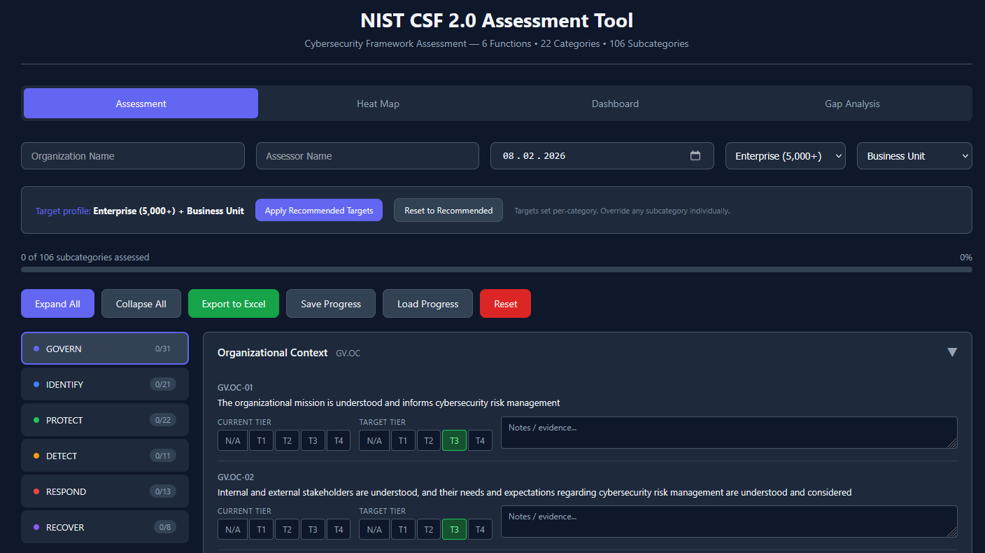 GitHub - n3rmix/CSF_Assessment: NIST CSF 2.0 Assessment Tool - A single ...