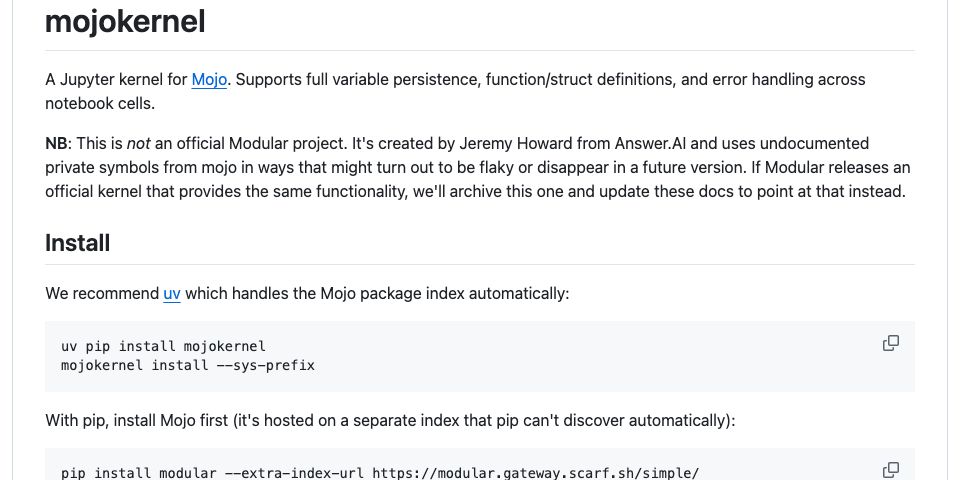 GitHub - AnswerDotAI/mojokernel: A Jupyter kernel for Mojo · GitHub