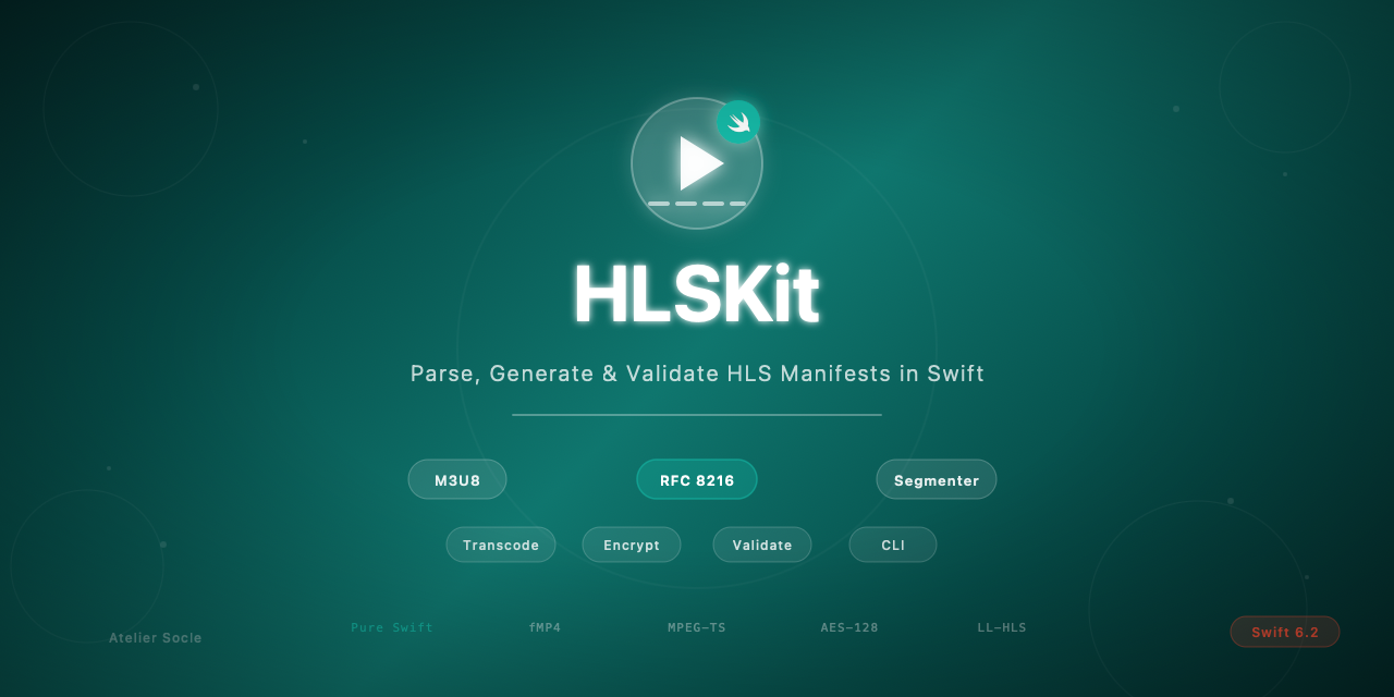 GitHub - atelier-socle/swift-hls-kit: The most complete pure Swift HLS library — parse, segment, transcode, encrypt & stream live with LL-HLS. Cross-platform, RFC 8216 compliant