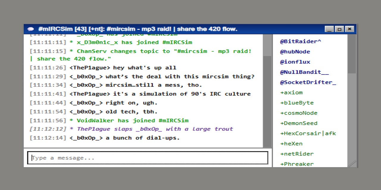 GitHub - krylabsofficial/mIRCSim: 1990's Nostalgia mIRC simulator ...