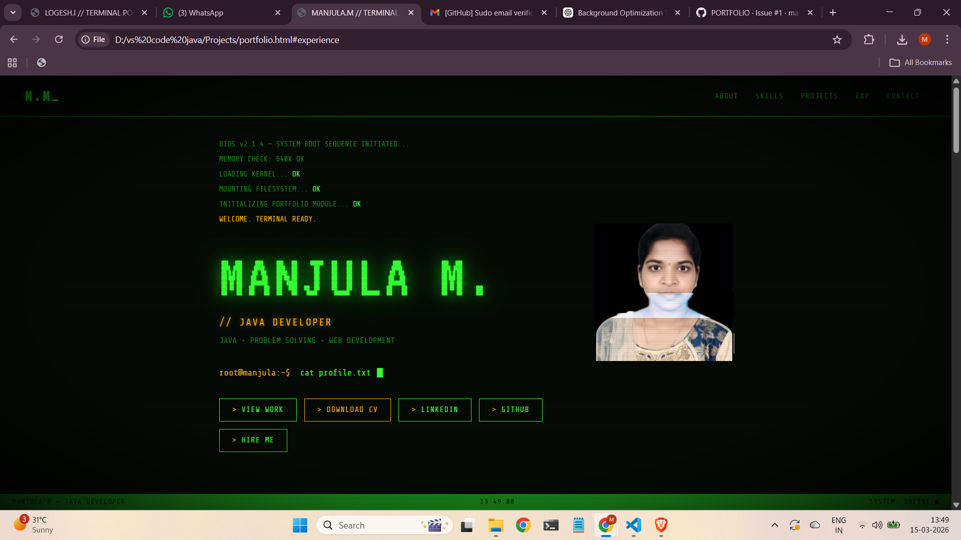 GitHub - manjula5768/Terminal-Porfolio: To build a dynamic website to ...