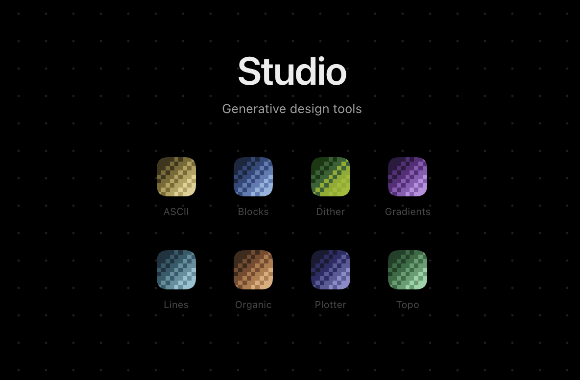 GitHub - Shpigford/studio: A suite of random, mostly weird, generative ...