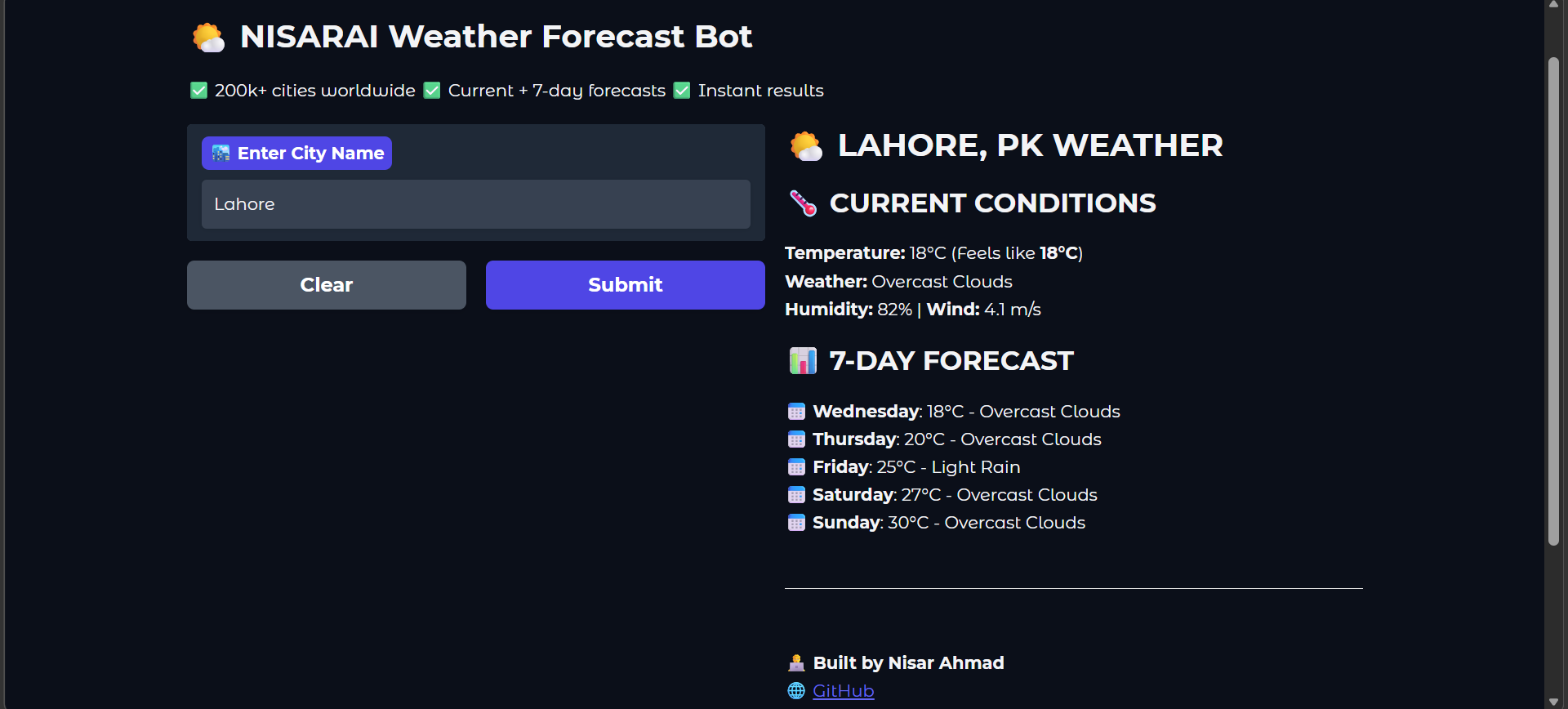 GitHub - nisar-ai/weather-forecast-bot: Gradio app with current weather ...