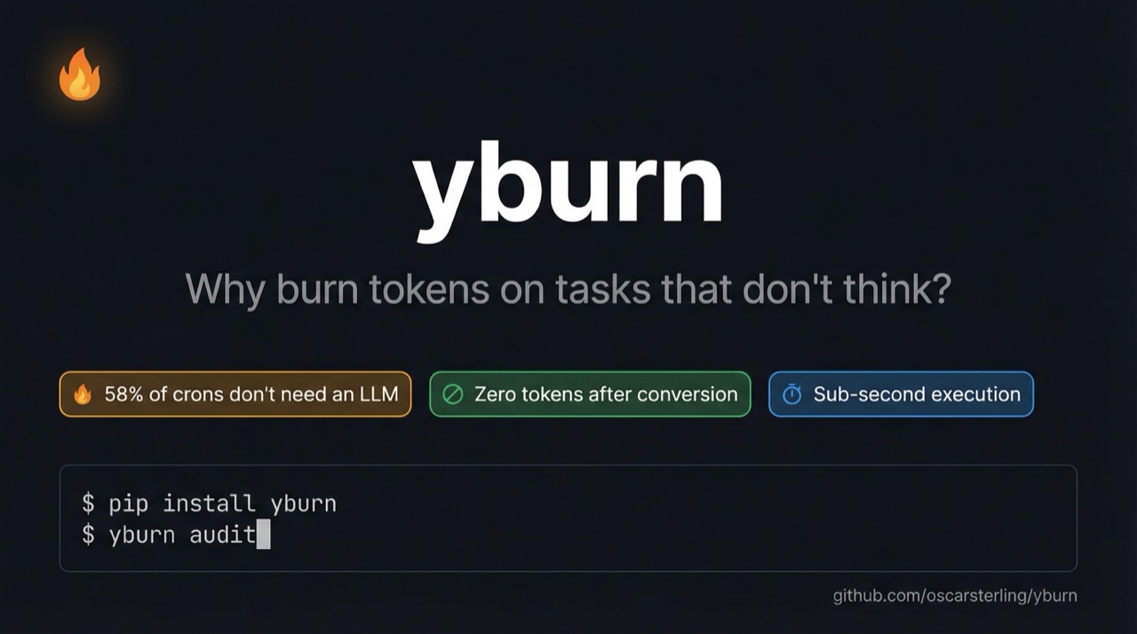 GitHub - oscarsterling/yburn: Why burn tokens? Audit AI agent cron jobs ...