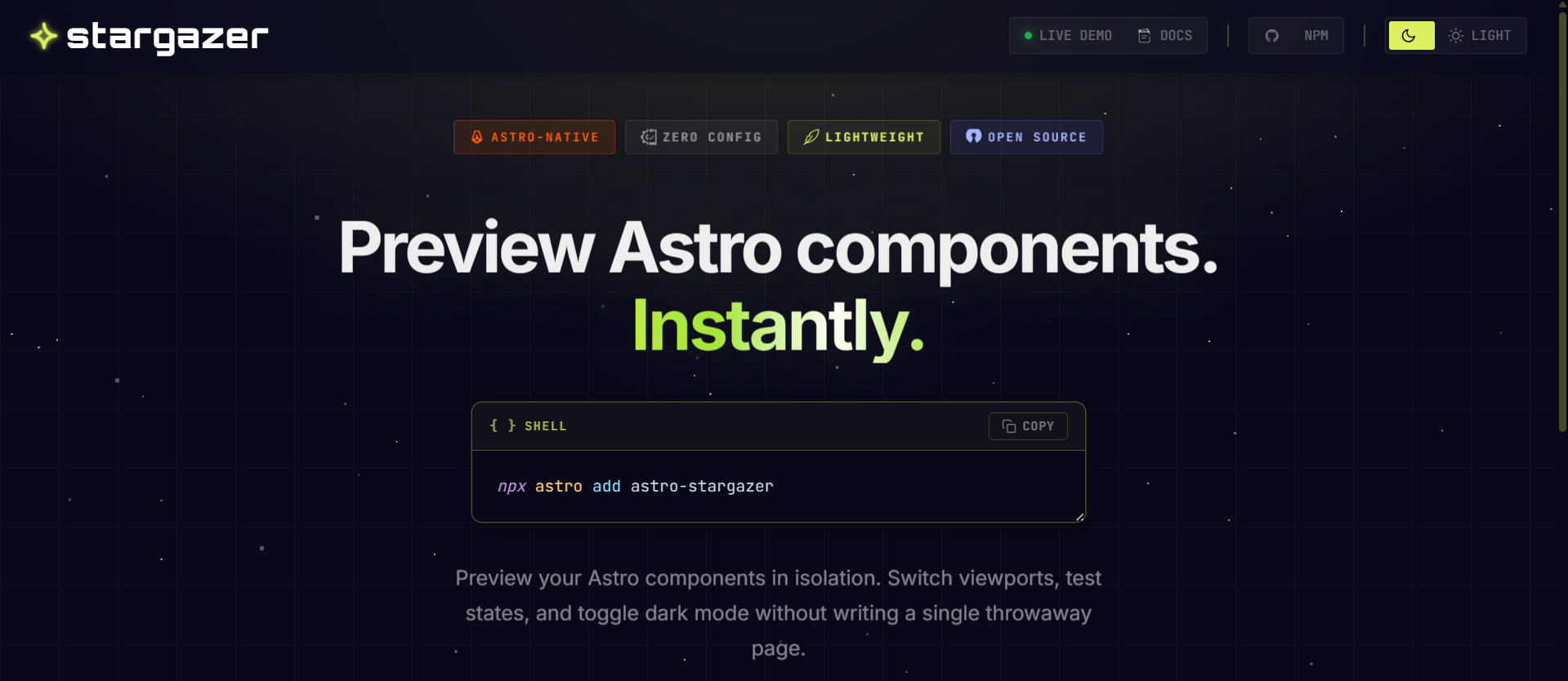 GitHub - webxtekstudio/astro-stargazer: Preview your Astro components ...