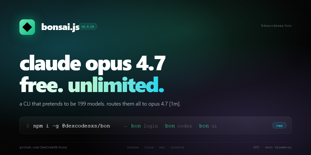 GitHub - DexCodeSX/bons: Reverse-engineered Bonsai AI CLI — free Claude ...