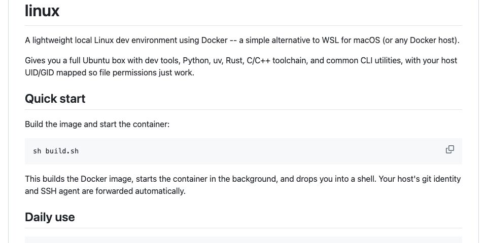 GitHub - AnswerDotAI/dockerdev: A lightweight local Linux dev ...
