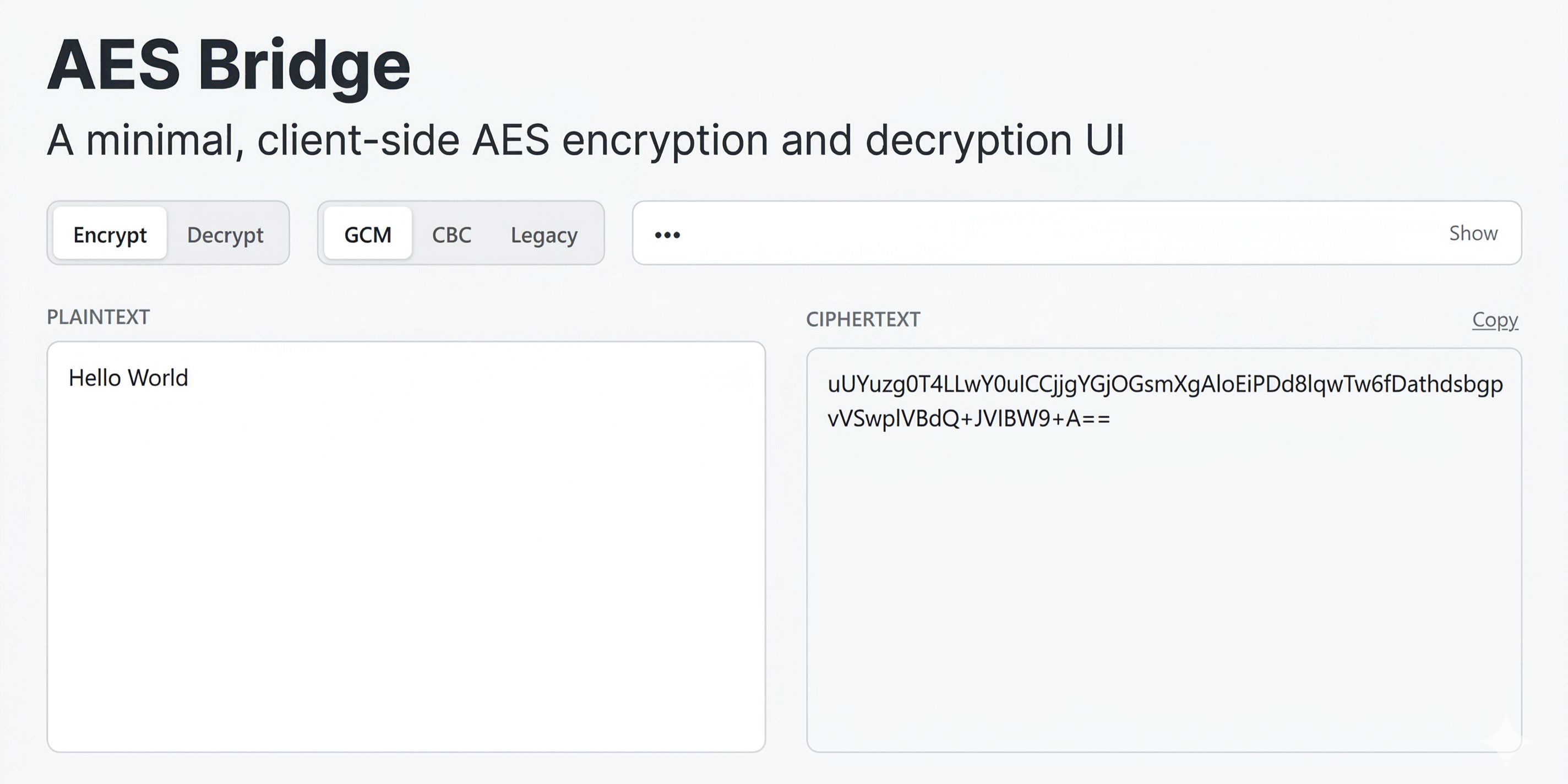 GitHub - kaungkhantjc/aes-bridge-ui: A minimal, client-side AES ...