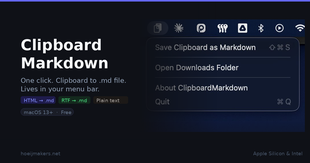 GitHub - rhoeijmakers/ClipboardMarkdown: Minimal macOS menu bar app ...
