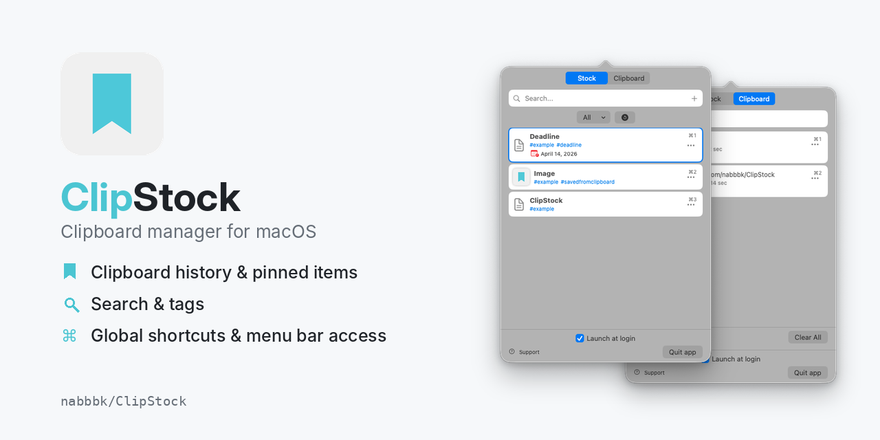 GitHub - nabbbk/ClipStock: macOS menu bar app for saving URLs, files ...