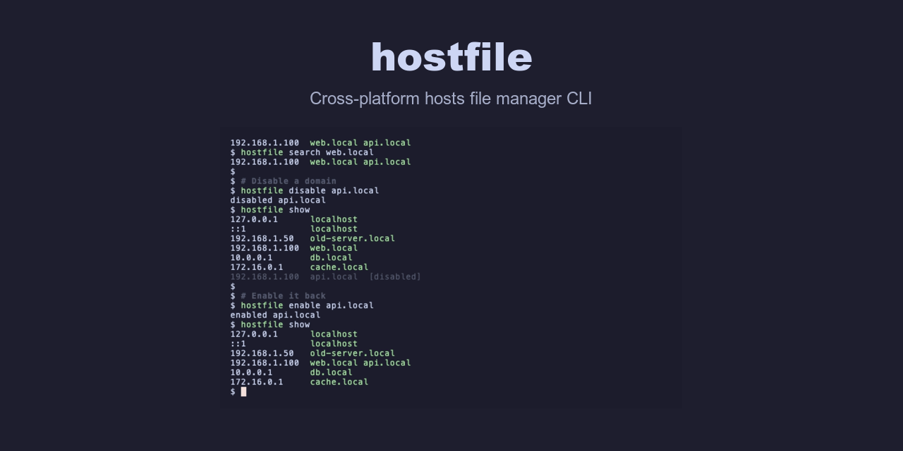 GitHub - vulcanshen/hostfile: A cross-platform CLI tool for managing ...