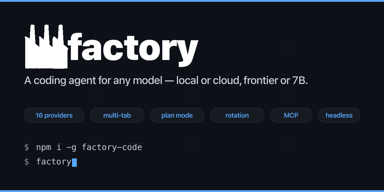 GitHub - vilaca/factory: 🏭 Coding agent CLI engineered to make any LLM ...