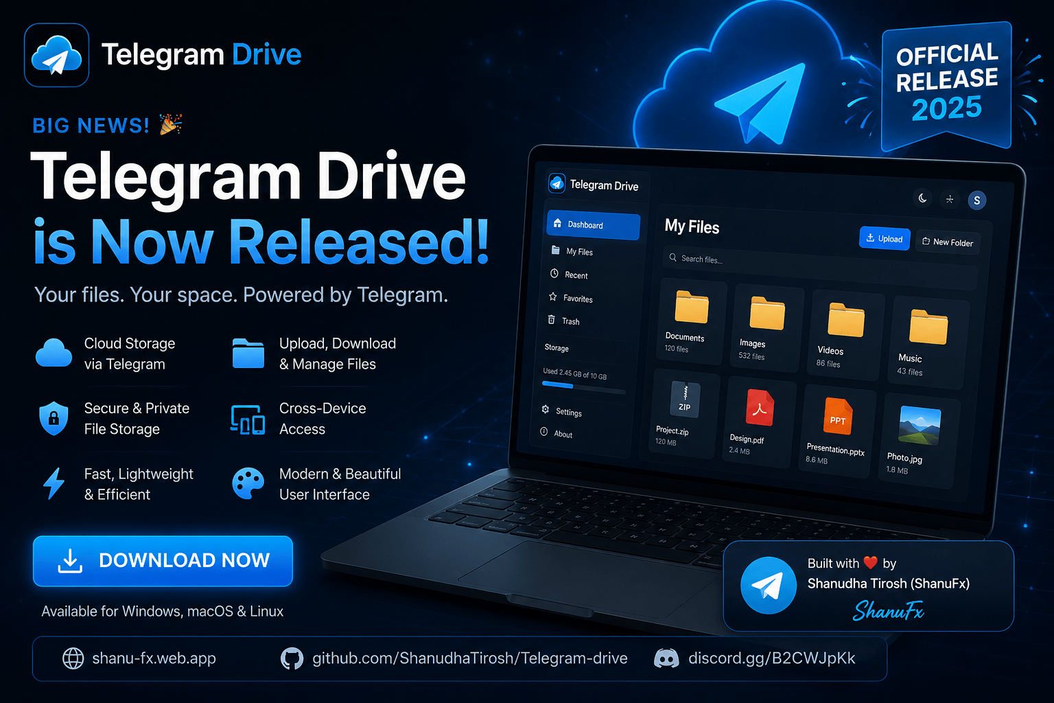 GitHub - ShanudhaTirosh/Telegram-drive: Telegram Drive is a modern ...