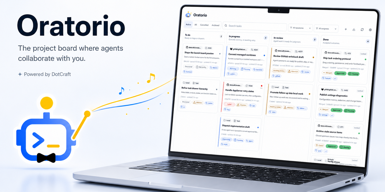 GitHub - DotHarness/oratorio: The project board where agents ...