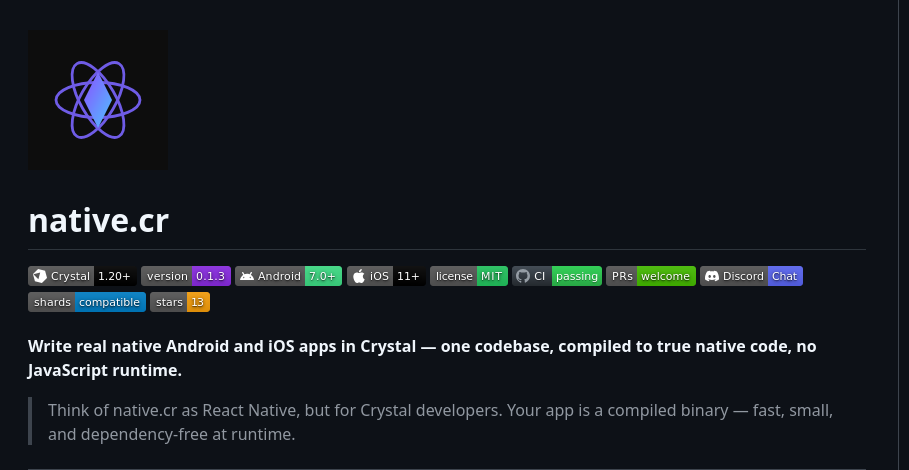 GitHub - slick-lab/native.cr: React Native, but for Crystal developers ...