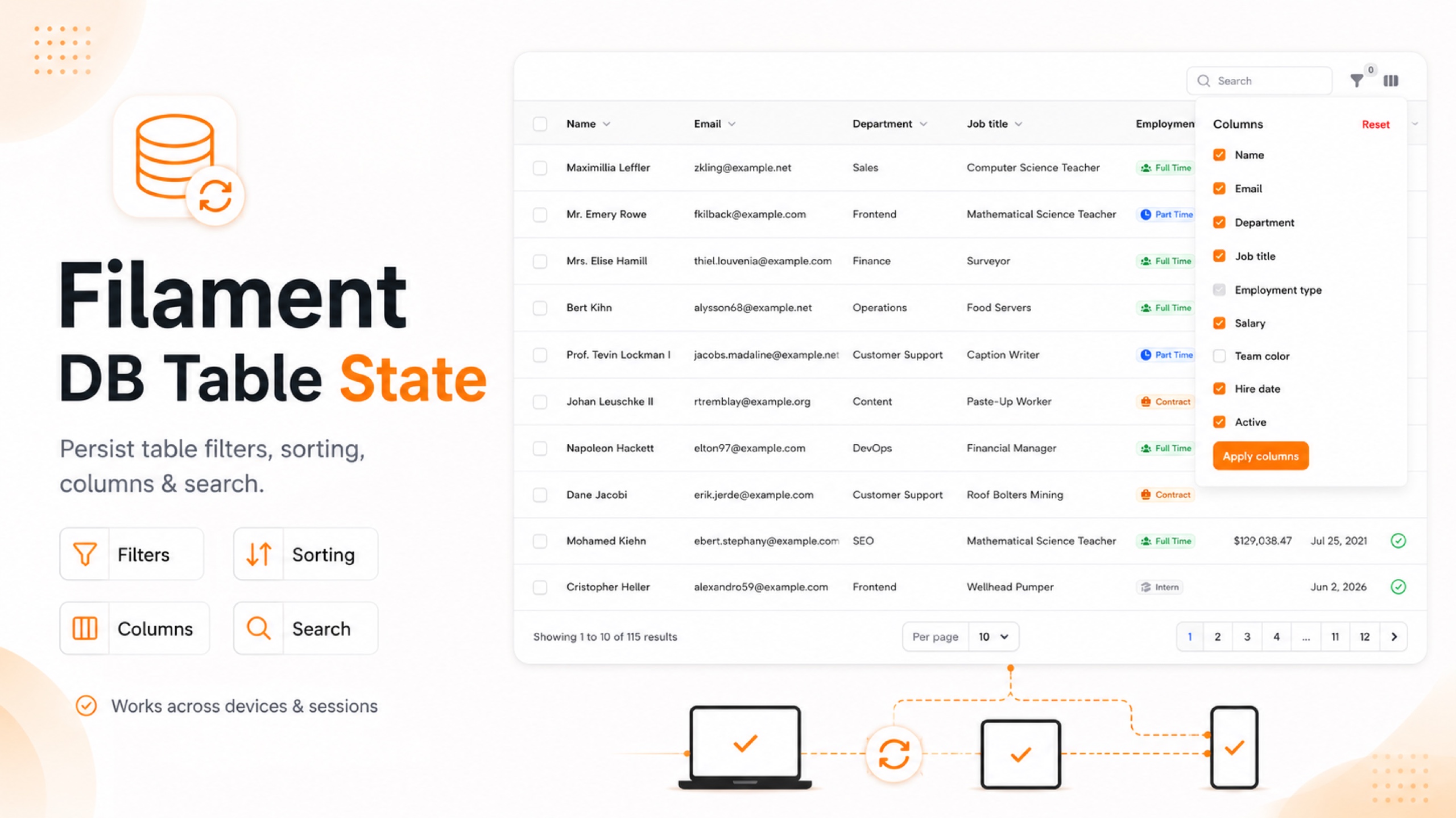 Filament DB Table State