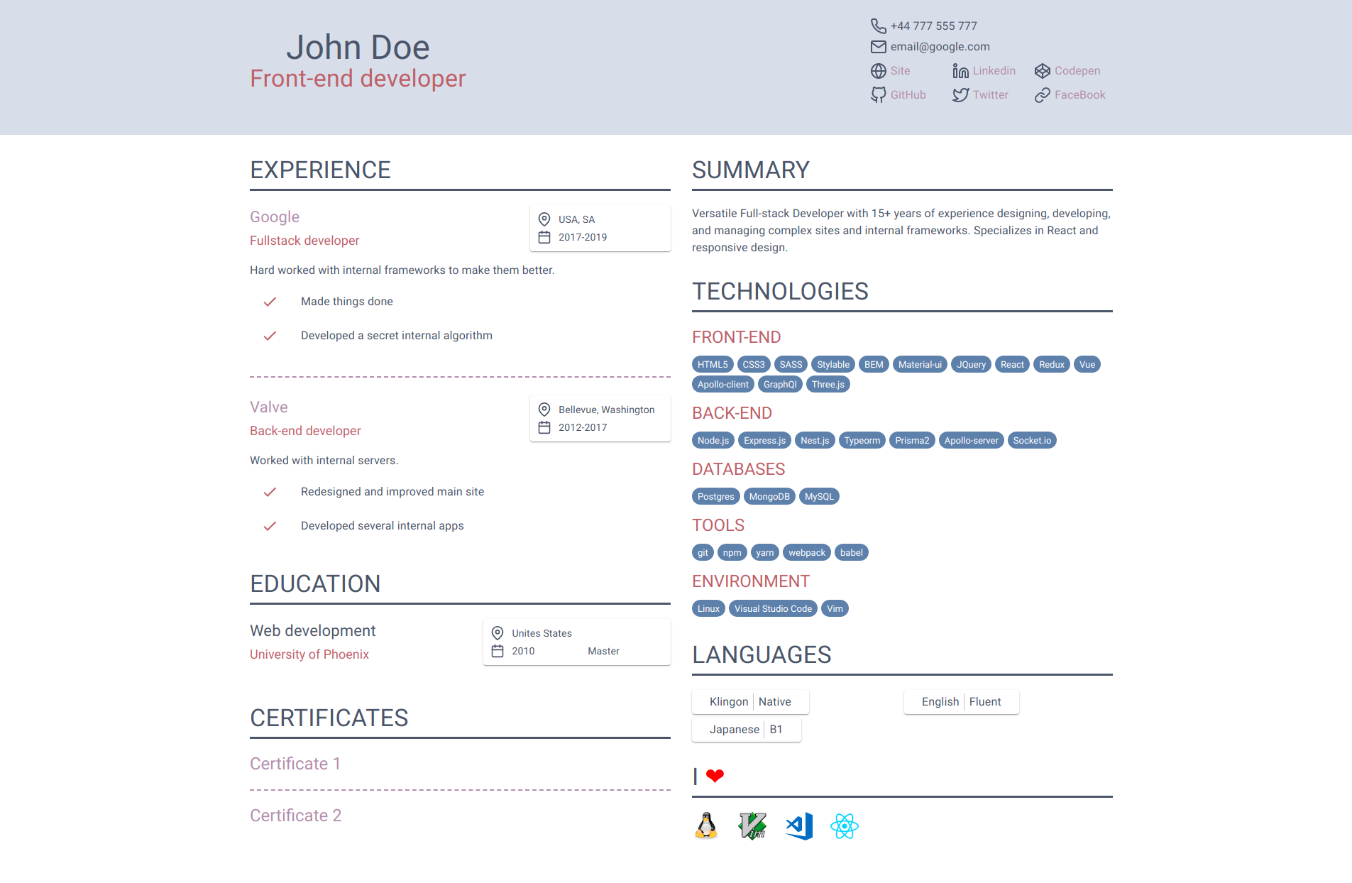 react resume template github