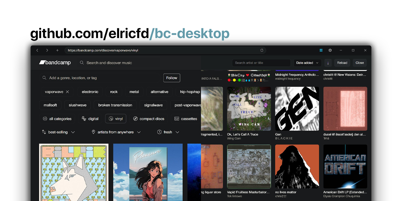 GitHub - elricfd/bc-desktop: 🎵 Standalone Bandcamp desktop client for ...