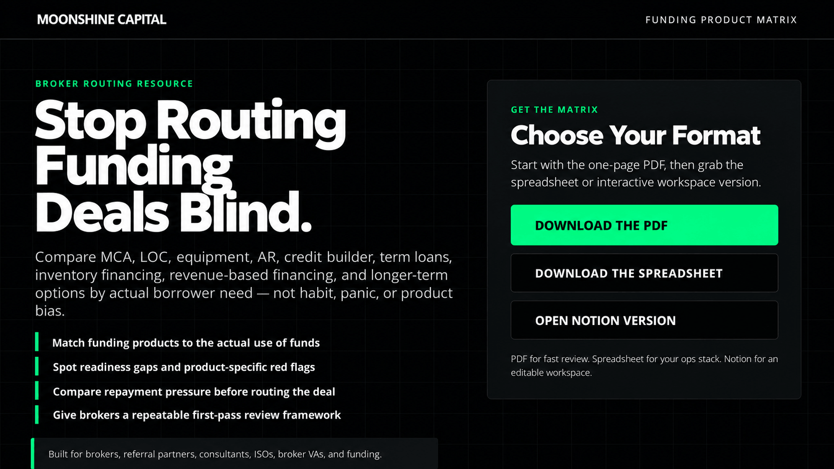 funding-product-matrix