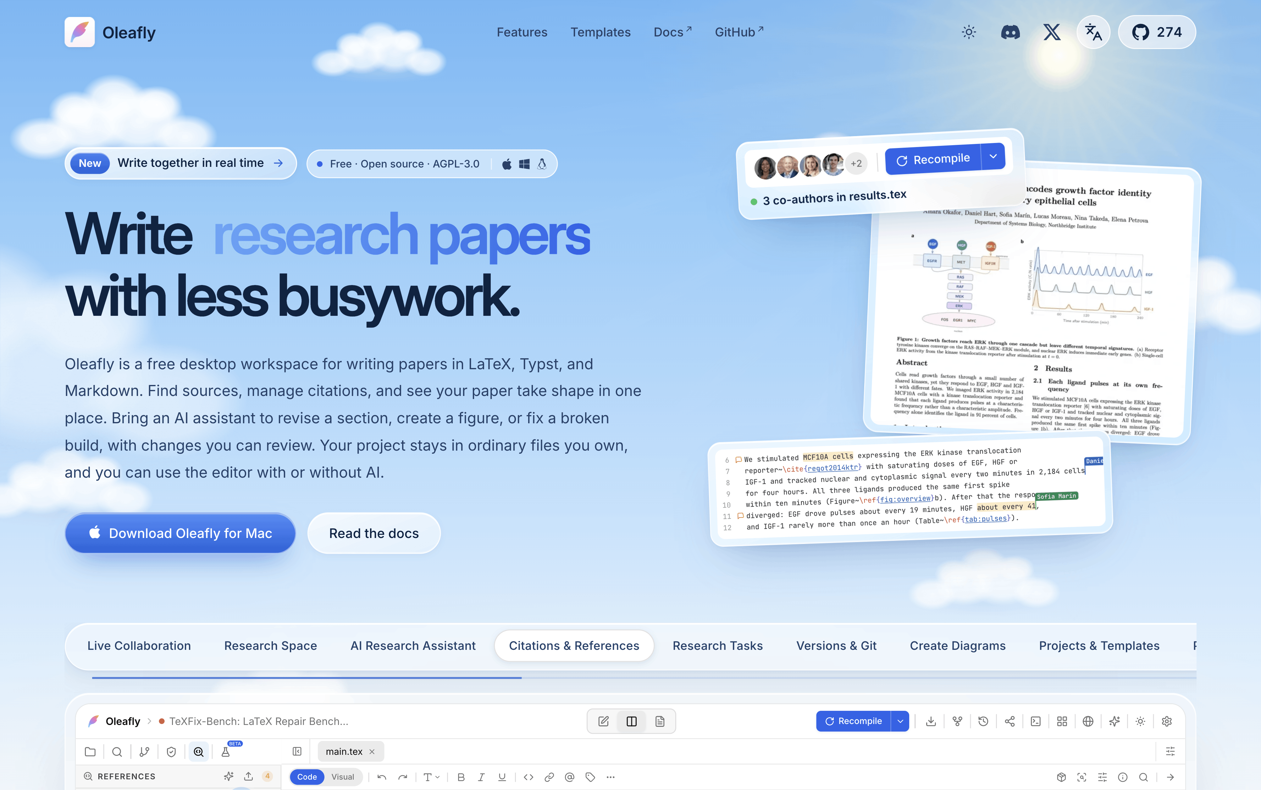 oleafly — LaTeX and Typst editor for research papers, with live collaboration and AI agents. Free…