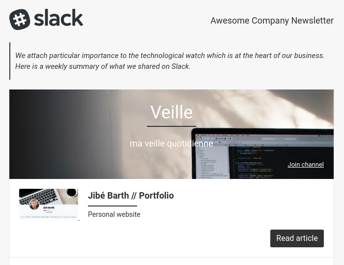 Slack Newsletter Preview