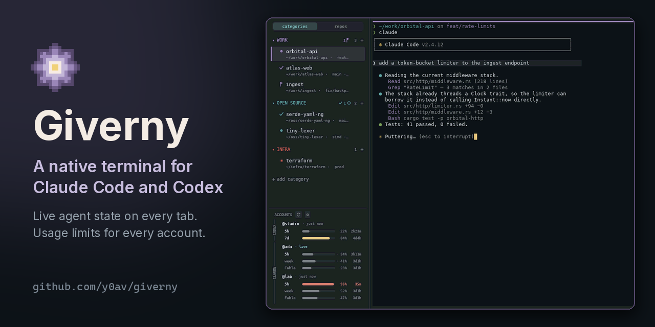 I built Giverny – a native terminal for Cluade Code and Codex