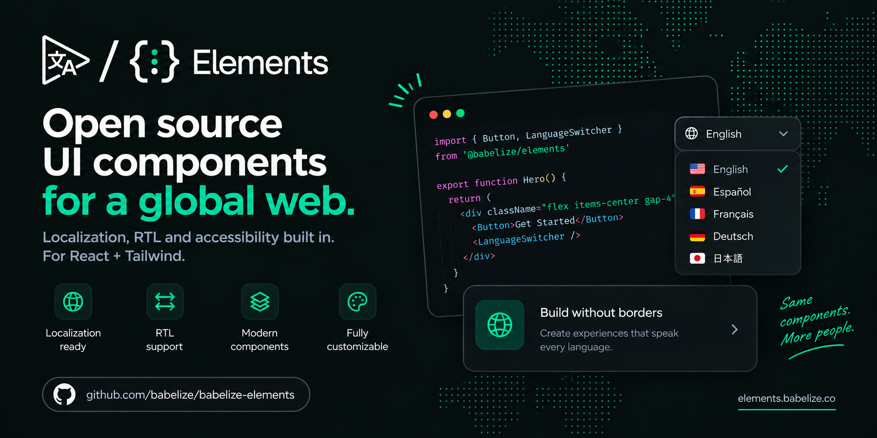 babelize-elements — Open-source Localization UI components — copy-paste React & Tailwind for language…