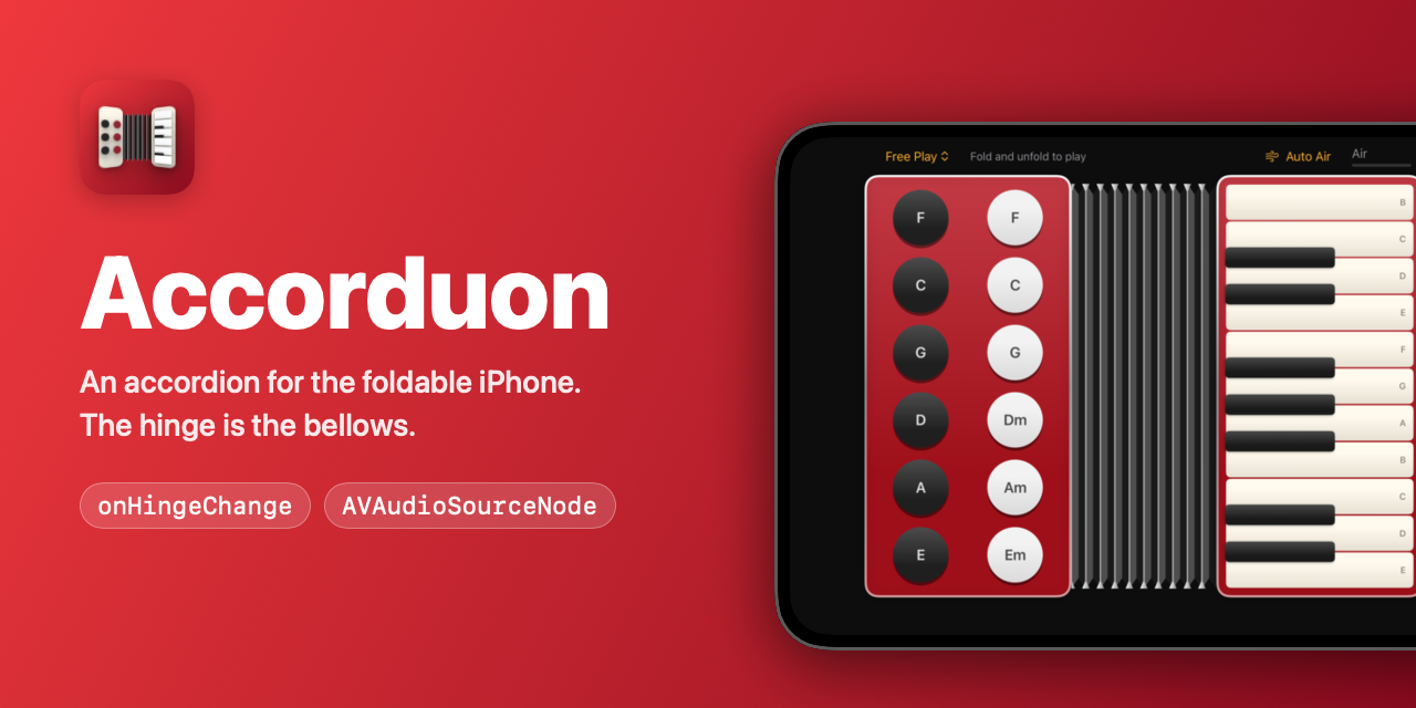 accorduon — An accordion for the foldable iPhone Duo. The hinge is the bellows: fold and unfold to…