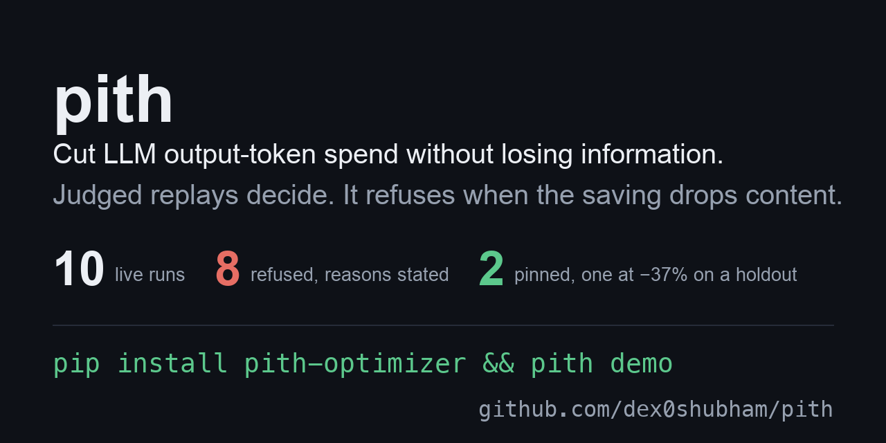 Show HN: Pith – a proxy that cuts LLM output tokens, and refuses when it can't