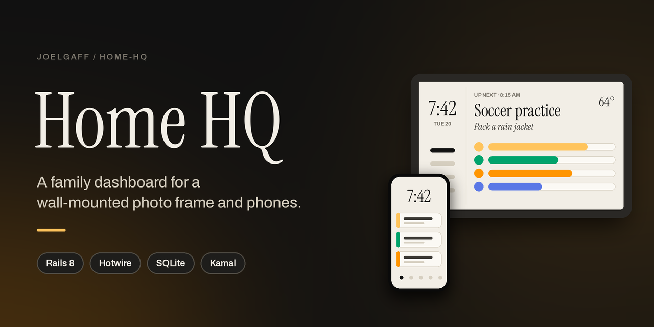 GitHub - joelgaff/home-hq: Home HQ: a family dashboard for a wall ...