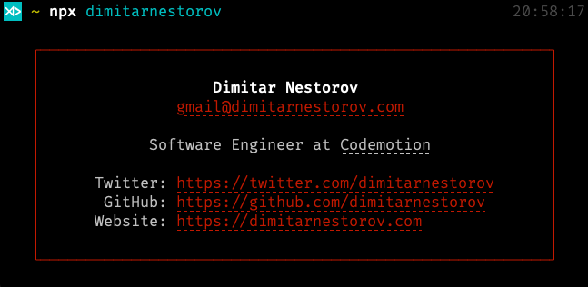 GitHub - DimitarNestorov/card: npx dimitarnestorov to view my digital card
