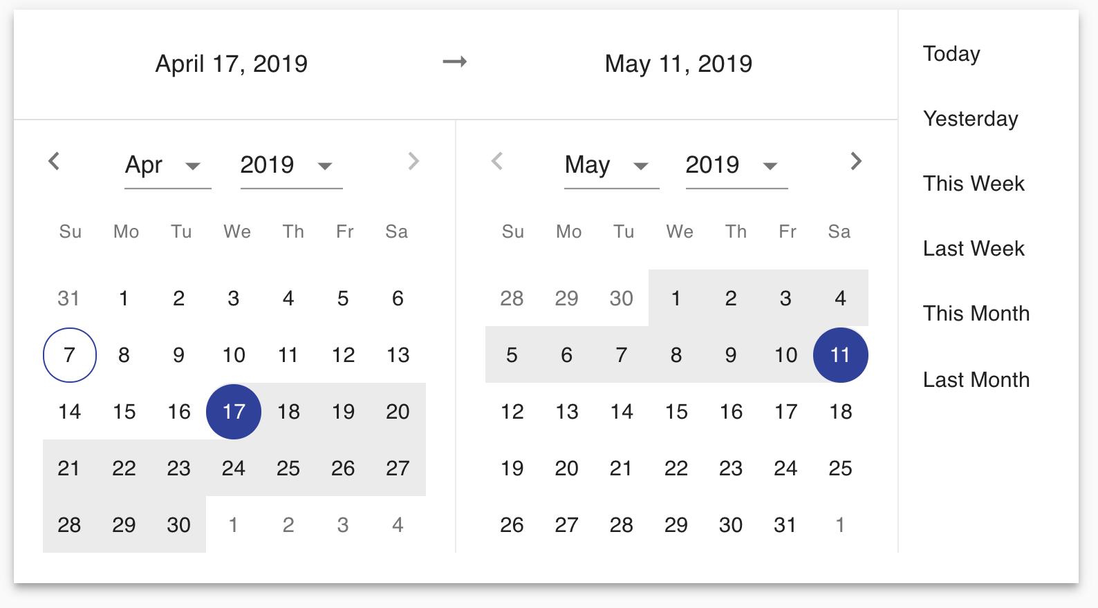 Date range picker. Date range. Js Date month.